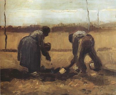 Vincent Van Gogh Peasant and Peasant Woman Planting Potatoes (nn04) Sweden oil painting art